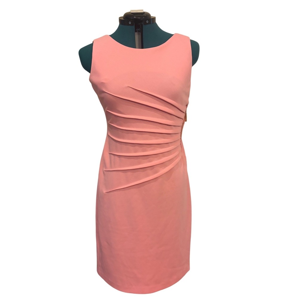 Ivanka Trump Ponte Side Ruched Starburst Dress in Pink Size 8 Sheath ZIp Back